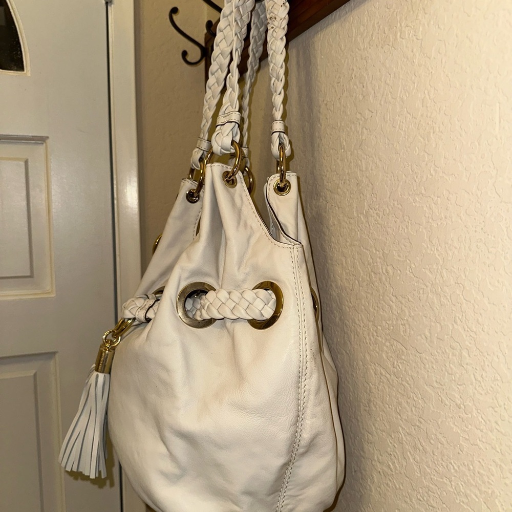 Michael Kors White Leather Hobo Bag With Braided Handle Shoulder Bag - Picture 8 of 17